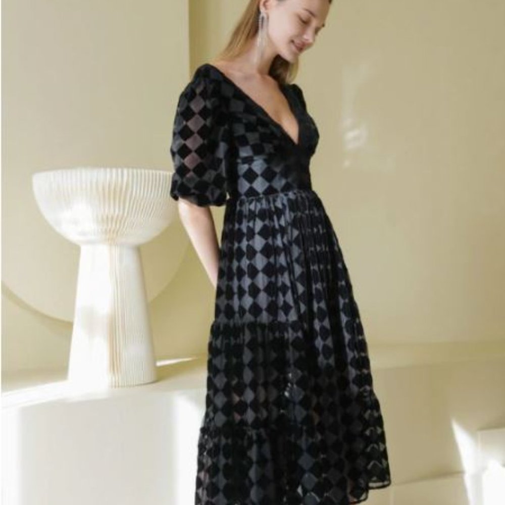 Checkered Print Midi Dress